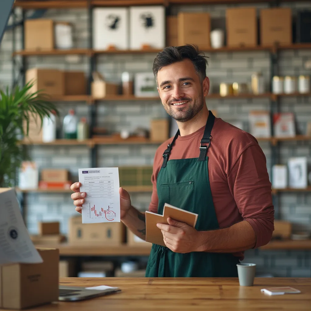 Emprendedor mostrando tienda